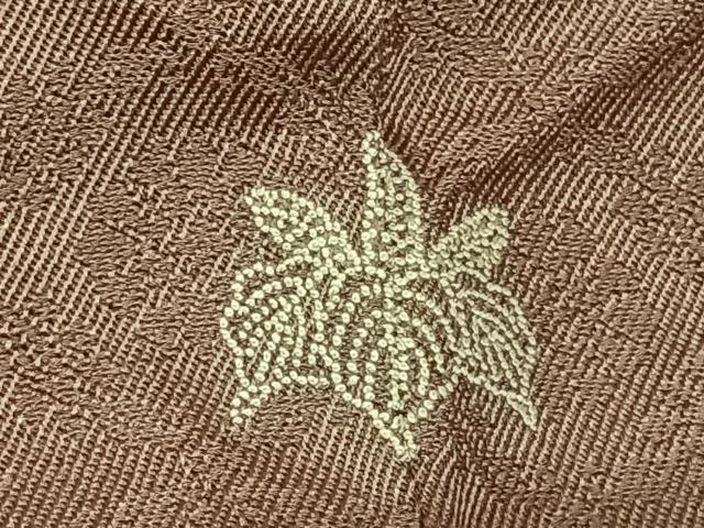 平和屋着物●お召 色無地 小葵 鶸茶色 正絹 逸品 AABF0593fy