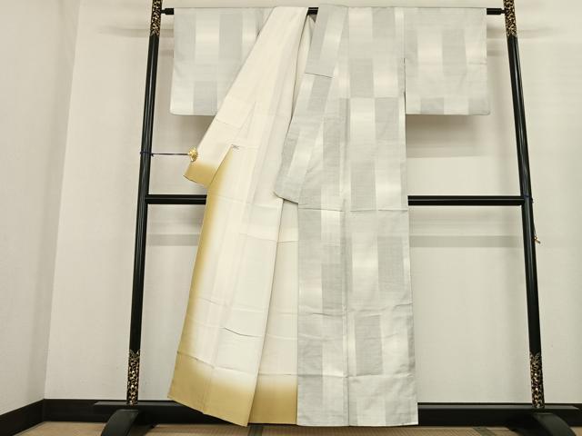平和屋着物●本場大島紬 白大島 カタス7マルキ 間道 正絹 逸品 AABF0594fy