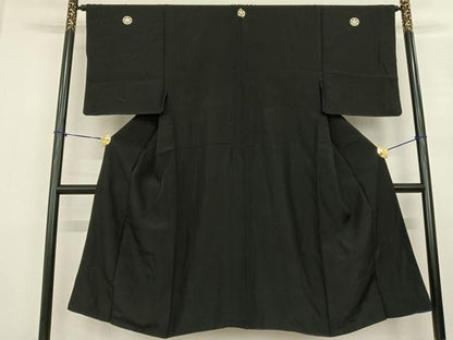 平和屋着物●男性 黒紋付 正絹 逸品 AABF0595fy