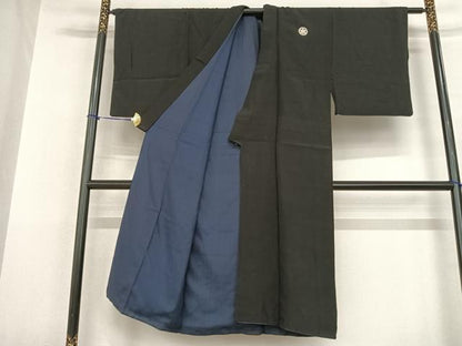 平和屋着物●男性 黒紋付 正絹 逸品 AABF0595fy