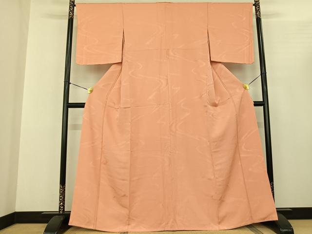 平和屋着物●上質な色無地 流水地紋 深支子文 正絹 逸品 未使用 AABF0597fy