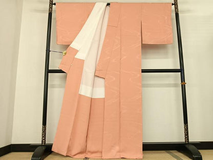平和屋着物●上質な色無地 流水地紋 深支子文 正絹 逸品 未使用 AABF0597fy