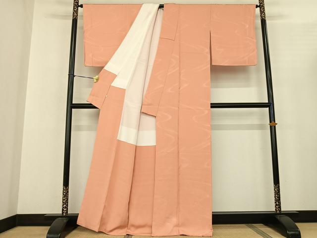 平和屋着物●上質な色無地 流水地紋 深支子文 正絹 逸品 未使用 AABF0597fy