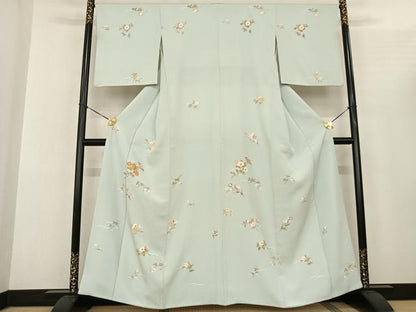平和屋着物●訪問着 友禅 駒刺繍 草花文 金彩 正絹 逸品 AABF0598fy