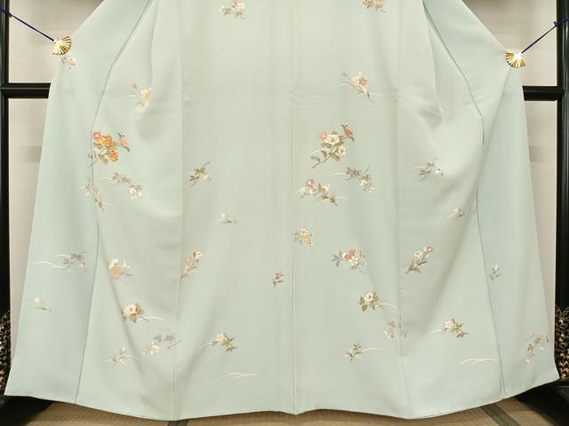 平和屋着物●訪問着 友禅 駒刺繍 草花文 金彩 正絹 逸品 AABF0598fy