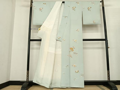 平和屋着物●訪問着 友禅 駒刺繍 草花文 金彩 正絹 逸品 AABF0598fy