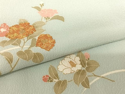 平和屋着物●訪問着 友禅 駒刺繍 草花文 金彩 正絹 逸品 AABF0598fy
