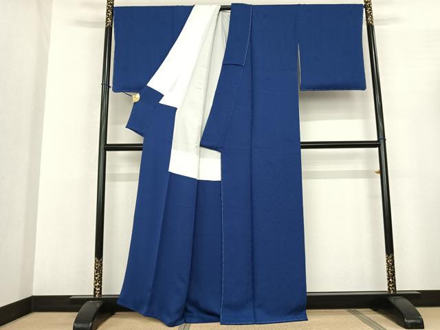 平和屋着物●上質な色無地 草花地紋 瑠璃紺色 正絹 逸品 未使用 AABF0599fy