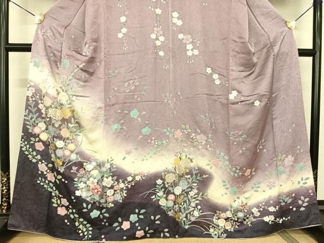 平和屋着物●訪問着 草花文 暈し染め 金彩 正絹 逸品 AABF0602fy