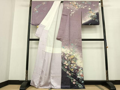 平和屋着物●訪問着 草花文 暈し染め 金彩 正絹 逸品 AABF0602fy