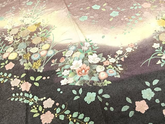 平和屋着物●訪問着 草花文 暈し染め 金彩 正絹 逸品 AABF0602fy