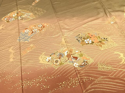 平和屋着物●訪問着 駒刺繍 地紙花鳥文 暈し染め 金彩 正絹 逸品 AABF0603fy