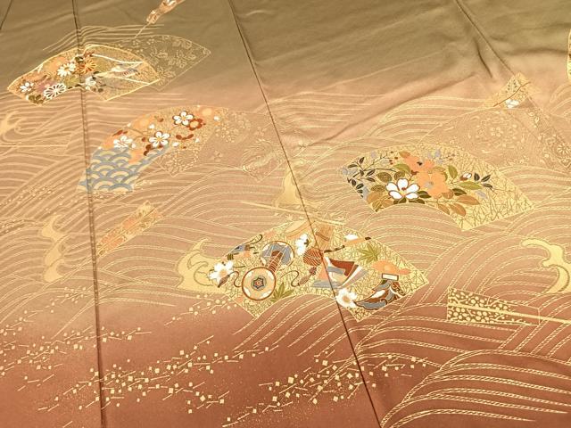 平和屋着物●訪問着 駒刺繍 地紙花鳥文 暈し染め 金彩 正絹 逸品 AABF0603fy