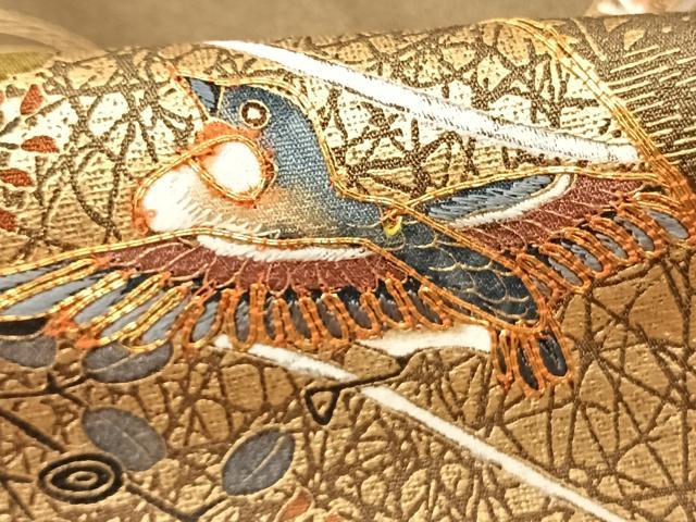 平和屋着物●訪問着 駒刺繍 地紙花鳥文 暈し染め 金彩 正絹 逸品 AABF0603fy