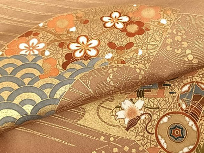平和屋着物●訪問着 駒刺繍 地紙花鳥文 暈し染め 金彩 正絹 逸品 AABF0603fy