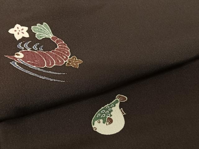 平和屋着物●上質な小紋 河豚 海老 正絹 逸品 AABF0607fy