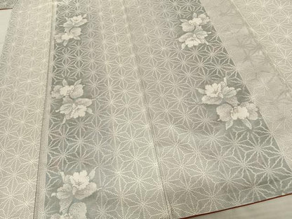 平和屋着物●本場大島紬　白大島　一元7マルキ　麻の葉文様　草花間道　暈し染め　正絹　逸品　未使用　AABF0608fy