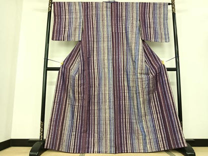 平和屋着物●上質な紬 絞り 縞 正絹 逸品 AABF0609fy