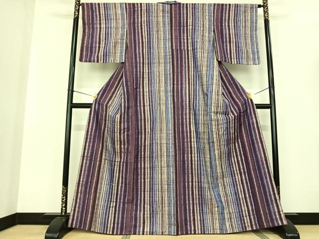 平和屋着物●上質な紬 絞り 縞 正絹 逸品 AABF0609fy
