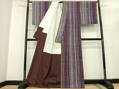 平和屋着物●上質な紬 絞り 縞 正絹 逸品 AABF0609fy