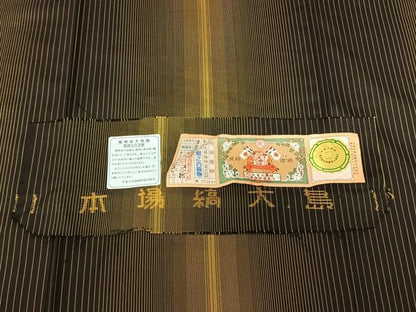 平和屋着物●本場縞大島紬 植物染 堀之内織物謹製 証紙付き 正絹 逸品 AABF0610fy