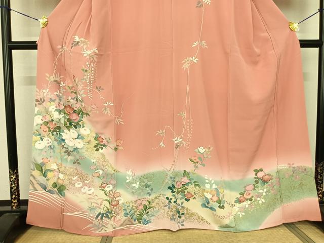 平和屋着物●訪問着 友禅 枝花文 暈し染め 金彩 正絹 逸品 AABF0611fy