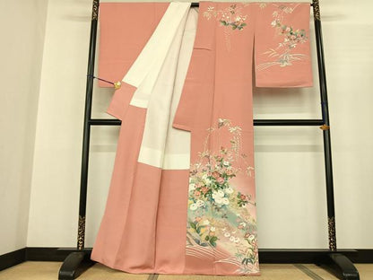 平和屋着物●訪問着 友禅 枝花文 暈し染め 金彩 正絹 逸品 AABF0611fy