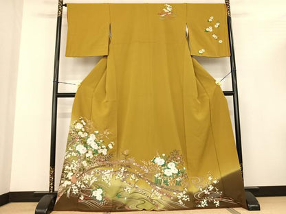 平和屋着物●訪問着 駒刺繍 束ね熨斗花文 暈し染め 金彩 ロング丈 正絹 逸品 AABF0614fy