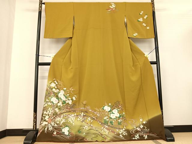 平和屋着物●訪問着 駒刺繍 束ね熨斗花文 暈し染め 金彩 ロング丈 正絹 逸品 AABF0614fy