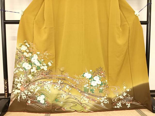 平和屋着物●訪問着 駒刺繍 束ね熨斗花文 暈し染め 金彩 ロング丈 正絹 逸品 AABF0614fy