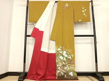 平和屋着物●訪問着 駒刺繍 束ね熨斗花文 暈し染め 金彩 ロング丈 正絹 逸品 AABF0614fy