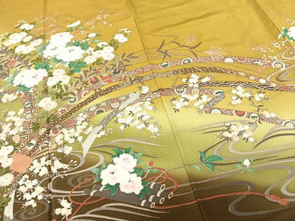 平和屋着物●訪問着 駒刺繍 束ね熨斗花文 暈し染め 金彩 ロング丈 正絹 逸品 AABF0614fy