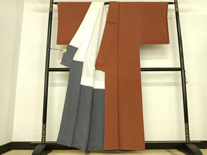 平和屋着物●上質な色無地 赤茶色 正絹 逸品 未使用 AABF0615fy