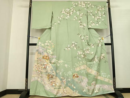 平和屋着物●訪問着　友禅　駒刺繍　雪輪花文　金銀彩　三越扱い　正絹　逸品　AABF0616fy
