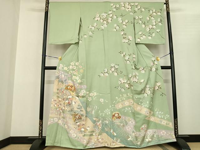 平和屋着物●訪問着　友禅　駒刺繍　雪輪花文　金銀彩　三越扱い　正絹　逸品　AABF0616fy