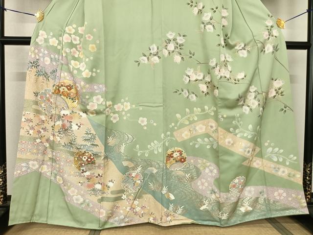 平和屋着物●訪問着　友禅　駒刺繍　雪輪花文　金銀彩　三越扱い　正絹　逸品　AABF0616fy