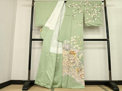 平和屋着物●訪問着　友禅　駒刺繍　雪輪花文　金銀彩　三越扱い　正絹　逸品　AABF0616fy