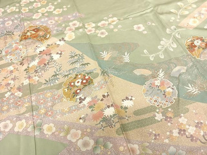 平和屋着物●訪問着　友禅　駒刺繍　雪輪花文　金銀彩　三越扱い　正絹　逸品　AABF0616fy