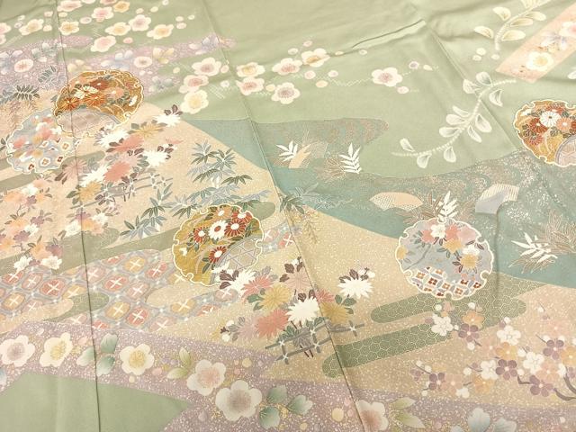 平和屋着物●訪問着　友禅　駒刺繍　雪輪花文　金銀彩　三越扱い　正絹　逸品　AABF0616fy