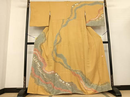 平和屋着物●十日町 名門 滝泰謹製 訪問着 絞り 刺繍 道長芝文 金銀彩 正絹 逸品 AABF0618fy