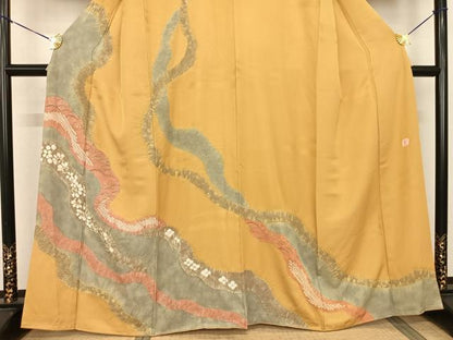 平和屋着物●十日町 名門 滝泰謹製 訪問着 絞り 刺繍 道長芝文 金銀彩 正絹 逸品 AABF0618fy