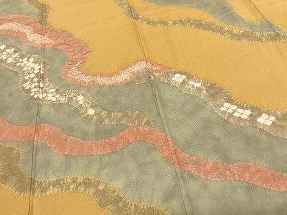 平和屋着物●十日町 名門 滝泰謹製 訪問着 絞り 刺繍 道長芝文 金銀彩 正絹 逸品 AABF0618fy