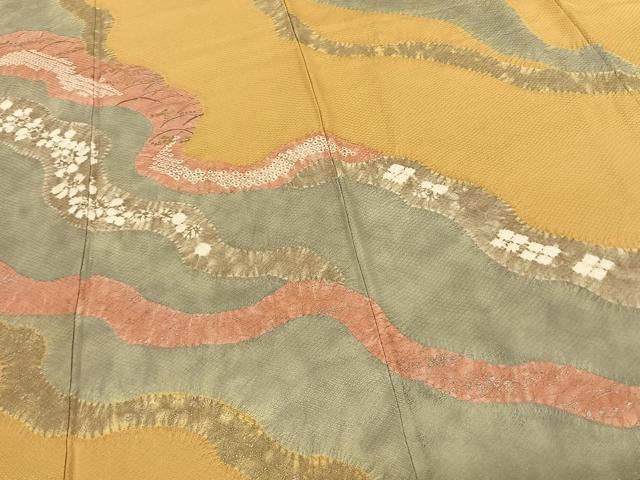 平和屋着物●十日町 名門 滝泰謹製 訪問着 絞り 刺繍 道長芝文 金銀彩 正絹 逸品 AABF0618fy