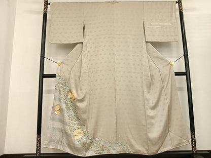 平和屋着物●訪問着 絞り 刺繍 露芝兎花文 金銀彩 正絹 逸品 AABF0619fy