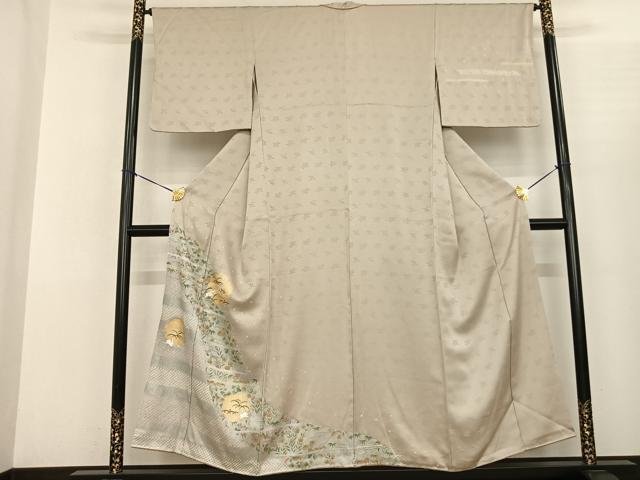 平和屋着物●訪問着 絞り 刺繍 露芝兎花文 金銀彩 正絹 逸品 AABF0619fy