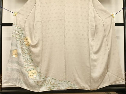 平和屋着物●訪問着 絞り 刺繍 露芝兎花文 金銀彩 正絹 逸品 AABF0619fy