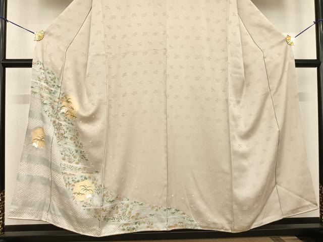 平和屋着物●訪問着 絞り 刺繍 露芝兎花文 金銀彩 正絹 逸品 AABF0619fy