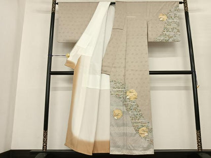 平和屋着物●訪問着 絞り 刺繍 露芝兎花文 金銀彩 正絹 逸品 AABF0619fy