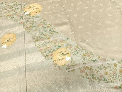 平和屋着物●訪問着 絞り 刺繍 露芝兎花文 金銀彩 正絹 逸品 AABF0619fy