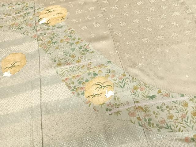 平和屋着物●訪問着 絞り 刺繍 露芝兎花文 金銀彩 正絹 逸品 AABF0619fy